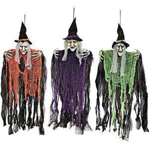 3 Pack 35.3" Hanging Witch with Bendable Arms, Halloween Indoor and Outdoor